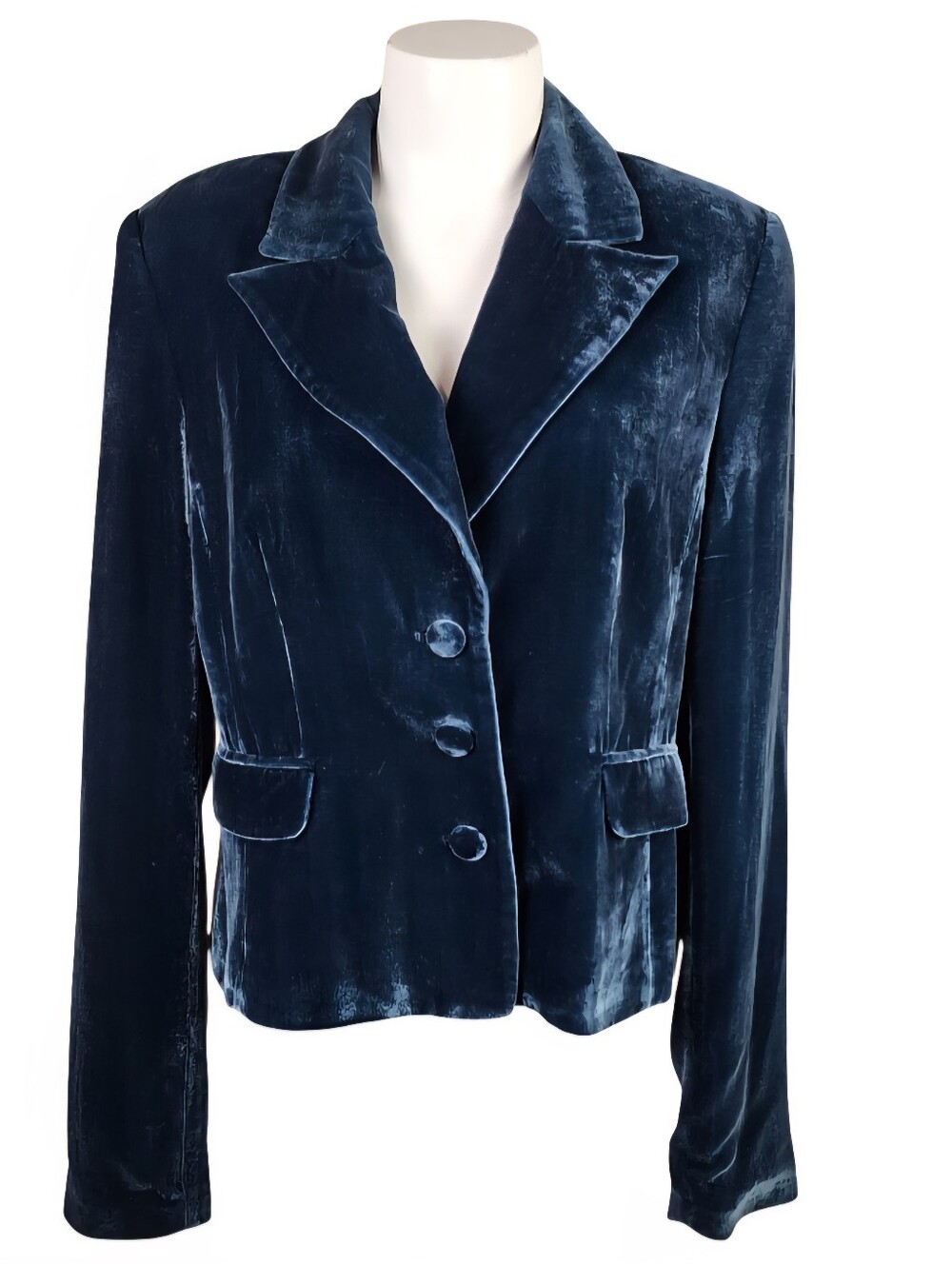 RW & CO Velvet Blazer Silk Blend Steel Blue Size 12 Romantic Regency